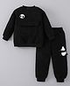 Mark & Mia Full Sleeves Winter Wear Fur Sweatshirt & Lounge Pant Set with Panda Applique - Black