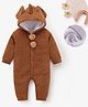 Mark & Mia Full Sleeves Winter Wear Solid Hooded Romper With Ear Applique - Brown