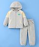 Mark & Mia Full Raglan Sleeves Hooded Winter Wear Sweatshirt & Lounge Pant Set with Text Print - Grey
