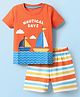 Babyhug Cotton Knit Half Sleeves Shorts Night Suit with Nautical Theme Print & Stripes - Orange