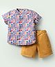 ToffyHouse Cotton Knit Half Sleeves Printed Mandarin Collar Shirt & Shorts Set - Gold