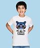 NUSYL Cotton Blend Half Sleeves Tiger Face & Happy Summer Text Printed Tee - White