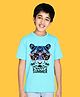 NUSYL Cotton Blend Half Sleeves Tiger Face & Happy Summer Text Printed Tee - Sky Blue