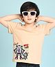 NUSYL Cotton Blend Half Sleeves Robot Printed Tee - Beige