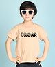 NUSYL Cotton Blend Half Sleeves Roar Text Printed Tee - Beige