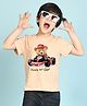 NUSYL Cotton Blend Half Sleeves Teddy Bear Printed Tee - Beige
