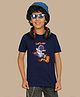 NUSYL Cotton Blend Half Sleeves Space Theme Printed Tee - Navy Blue