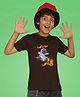 NUSYL Cotton Blend Half Sleeves Space Theme Printed Tee - Brown