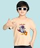 NUSYL Cotton Blend Half Sleeves Space Theme Printed Tee - Beige