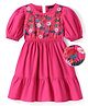 Pine Kids 100% Cotton Half Sleeves Floral Embroidered Frock - Pink