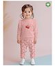 Kidbea 100% Bamboo Cotton Full Sleeves Cherries Printed Top & Coordinating Joggers Set - Blush Pink