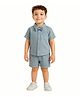 Kidbea 100% Linen Half Sleeves Bow Applique Detailed Shirt & Shorts Set - Grey