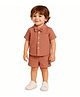 Kidbea 100% Linen Half Sleeves Bow Applique Detailed Shirt & Shorts Set - Brown