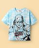 Honeyhap Marvel Terry Knit Half Sleeves Drop Shoulder Tie & Dye T-Shirt With Captain America Graphics -Light Blue