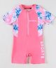 Babyhug Half Raglan Sleeves Legged Swimsuit With Floral Print - Pink