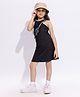 Taffykids Sleeveless Ribbed Dress With Sling Bag - Black & Multi Colour