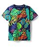 Pine Kids Cotton Knit Half Sleeves T-Shirt with Leaves Print - Navy Blue