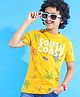 Pine Kids Cotton Knit Half Sleeves T-Shirt with Beach Theme Puff Print - Yellow