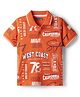Pine Kids Cotton Knit Half Sleeves Polo T-Shirt with Beach Theme Print - Orange