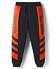 Pine Kids Knit Full Length Lounge Pants with Text Print - Black & Orange
