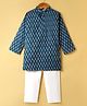 TEENTAARE Cotton Woven Mandarin Collar Full Sleeves Kurta Pajama Set With Floral Print - Navy Blue & White