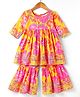 TEENTAARE Cotton Woven Three Fourth Sleeves Kurta Gharara Set with Floral Print - Yellow & Pink