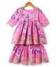 TEENTAARE Cotton Woven Three Fourth Sleeves Kurta Sharara Set With Floral Print - Pink