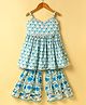 TEENTAARE Cotton Woven Sleeveless Kurta & Sharara Set With Floral Print - Blue