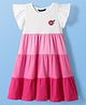 Pine Kids Cotton Knit Frill Sleeves Frock With Floral Embroidery - Pink