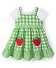 Babyhug Cotton Woven Checks Frock & Half Sleeves Inner Tee With Strawberry Embroidery - Green & White