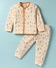 Mini Donuts Single Jersey Knit Full Sleeves Co-ords Night Suit With Animal Print - Orange