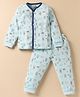 Mini Donuts Single Jersey Knit Full Sleeves Co-ords Night Suit With Animal Print - Light Blue