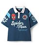 Pine Kids Marvel Single Jersey Knit Half Drop Shoulder Sleeves Polo T-Shirt with Spider Man Graphics - Navy Blue