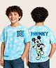Pine Kids Disney Terry Knit Oversized Drop Shoulder Tie & Dye T-Shirts With Front & Back Mickey Mouse Graphics - Light Blue