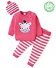 Babyhug Organic Cotton Knit Full Raglan Sleeves Striped Sweater Set & Cap - Light Pink