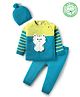 Babyhug Organic Cotton Knit Full Raglan Sleeves Sweater Set with Cap & Cat Patch Detailing - Teal Blue