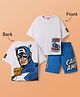 Pine Kids Marvel Single Jersey Drop Shoulder Half Sleeves T-Shirts & Short Set with Front & Back Captain America Graphics - White & Blue