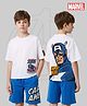 Pine Kids Marvel Single Jersey Drop Shoulder Half Sleeves T-Shirts & Short Set with Front & Back Captain America Graphics - White & Blue