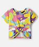 Pine Kids Cotton Knit Half Sleeves Top with Knot Detailing & Abstract Print - Purple