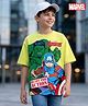 Pine Kids Marvel Terry Knit Half Drop Shoulder Sleeves T-Shirt with Avengers Graphics - Neon Green
