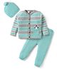 Babyhug Organic Cotton Knitted Full Sleeves Striped Sweater Set with Cap Penguin Design - Grey