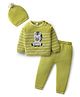 Babyhug Organic Cotton Knitted Full Sleeves Striped Pullover Sweater Set with Zebra Embroidery & Cap - Limegreen