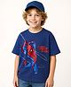 Pine Kids Marvel Terry Knit Half Drop Shoulder Sleeves Oversized T-Shirt with Spider Man Graphics - Navy Blue