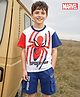 Pine Kids Marvel Single Jersey Knit Half Sleeves Drop Shoulder T-Shirts & Short Set With Spider-Man Graphics -Navy Blue & Red