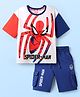 Pine Kids Marvel Single Jersey Knit Half Sleeves Drop Shoulder T-Shirts & Short Set With Spider-Man Graphics -Navy Blue & Red