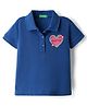 UCB Knit Half Sleeves Solid Color Polo T-Shirt with Heart Patch - Blue