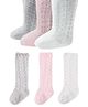 MOMISY Cotton Pack Of 3 Self Design Socks - Grey White & Pink