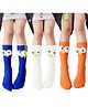 MOMISY Cotton Pack Of 3 Animal Eyes 3D Applique Detailed Socks - Multi Colour