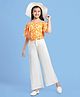Pine Kids Cotton Woven Half Off Shoulder Sleeves Top & Palazzo Set with Floral Print - White & Orange