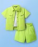 Pine Kids Viscose Rayon Woven Half Sleeves Solid Shirt & Shorts Co-Ord Set With Inner Top - Lime Green